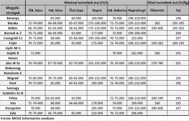 2025 október megyei árak